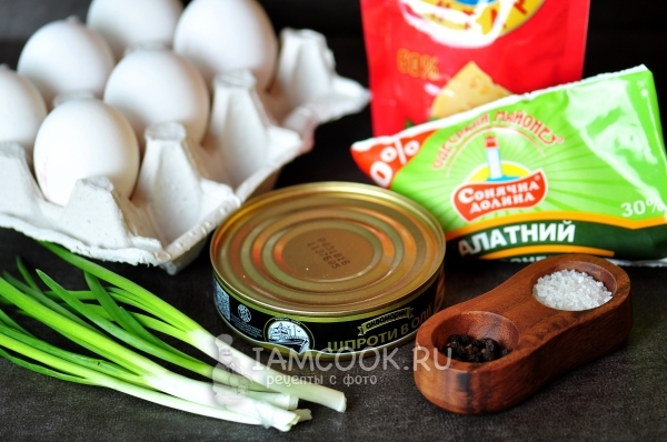 Ингредиенты для яиц, фаршированных шпротами