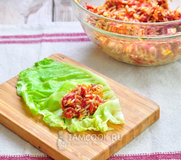 Положить на капустный лист фарш