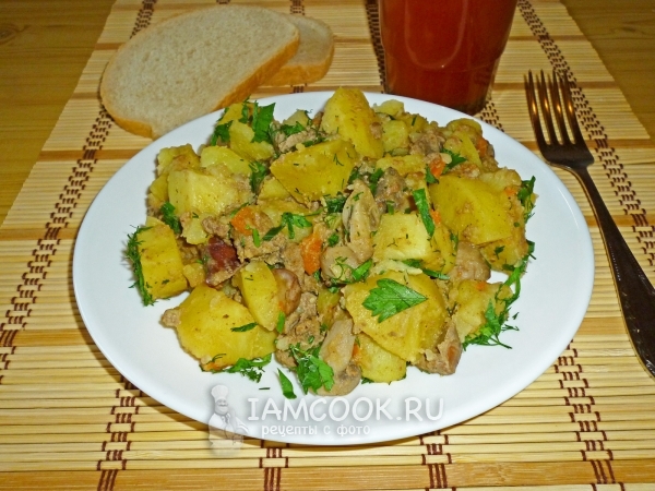 Рецепт жаркого с грибами и печенью