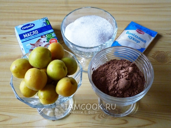 Ингредиенты для абрикосового варенья с какао и сливочным маслом