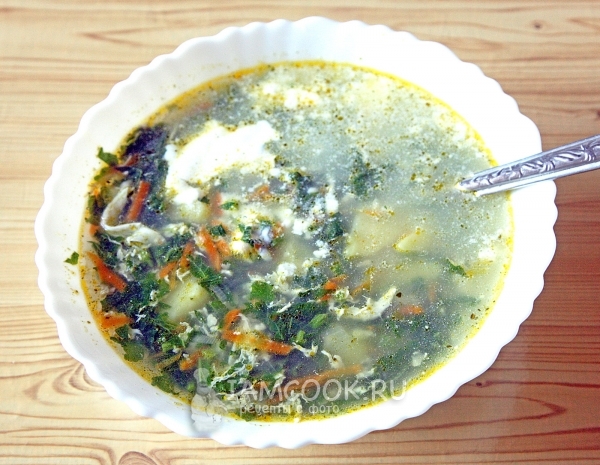 Готовый весенний суп с молодой крапивой