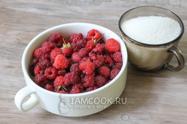 Ингредиенты для малины, перетертой с сахаром на зиму