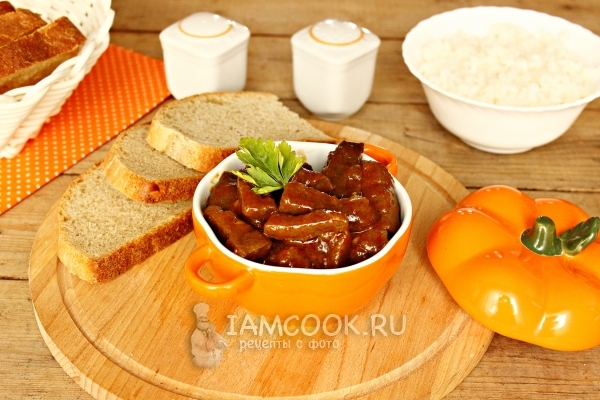 Фото свиной печени, тушенной в томатно-соевом соусе