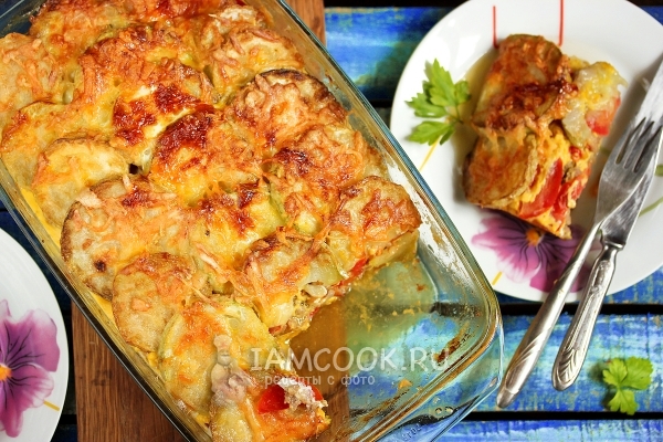 Фото запеканки из кабачков с фаршем и помидорами в духовке