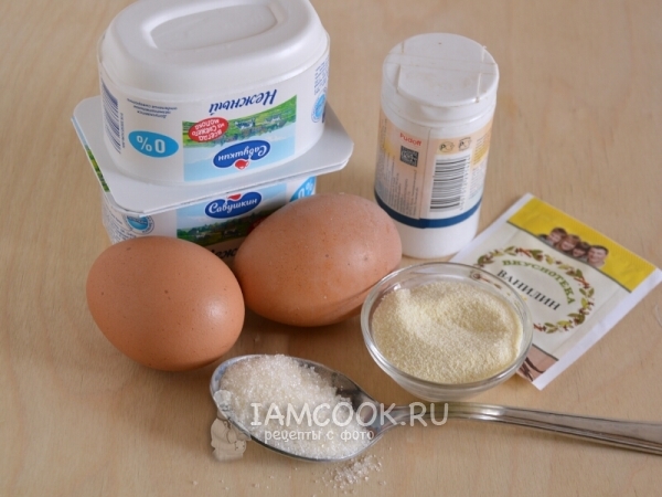 Ингредиенты для творожной запеканки в микроволновке