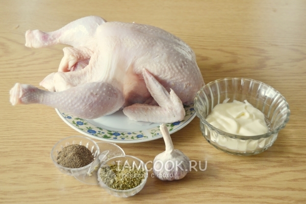 Ингредиенты для курицы в майонезе с чесноком в духовке
