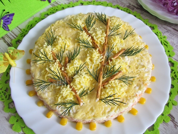 Рецепт салата Веточка мимозы