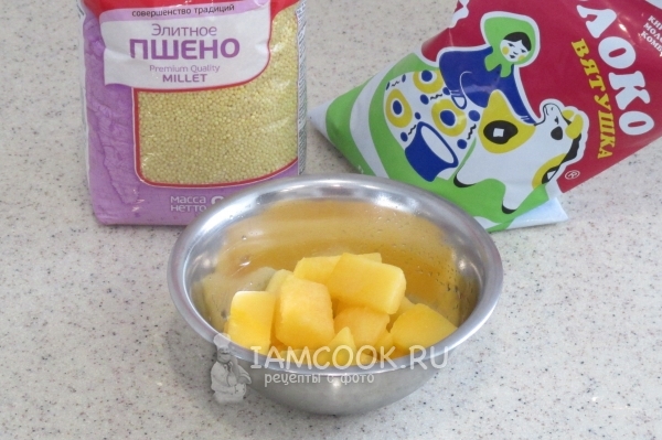 Ингредиенты для пшенной каши с тыквой на молоке