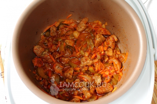 Пожарить овощи с мясом