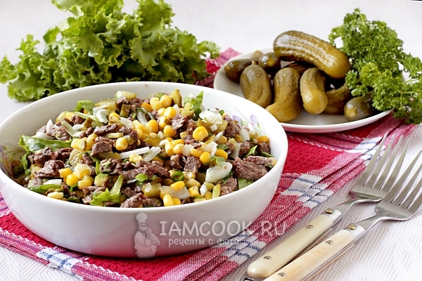 Фото салата из говядины с солеными огурцами