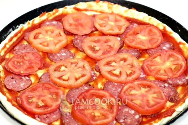 Положить кружочки помидора