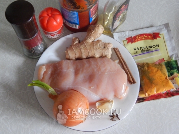 Ингредиенты для курицы карри по-индийски
