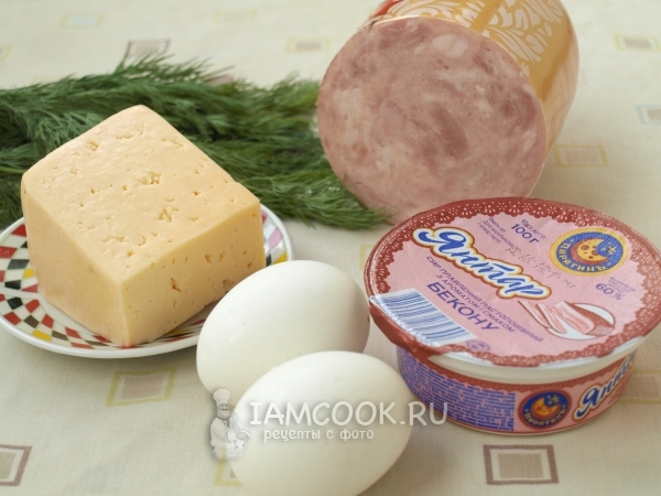 Ингредиенты для рулетиков из ветчины с сыром
