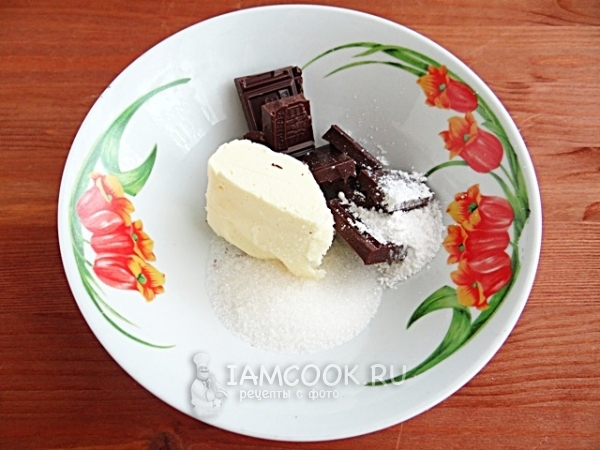 Соединить сахар, масло и шоколад