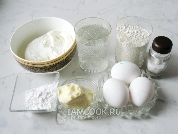 Ингредиенты для эклеров с творожным кремом