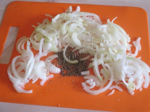 Лук и специи для свиного шашлыка