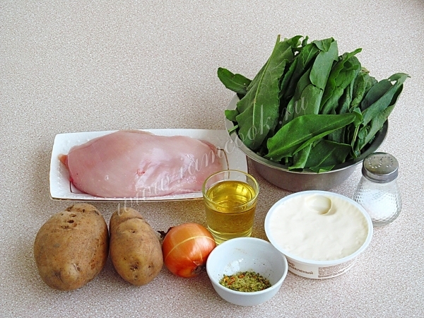 Ингредиенты для супа из щавеля с сыром