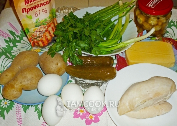 Ингредиенты для салата-перевертыша «Грибная поляна»