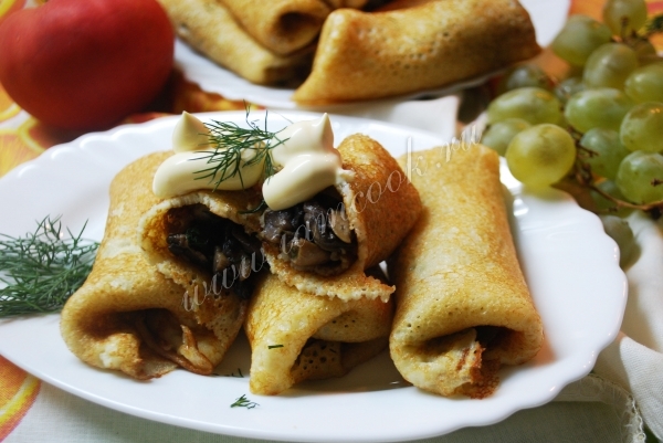 Блины фаршированные грибами