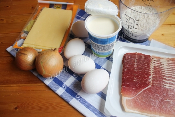 Ингредиенты для пирога Киш с беконом