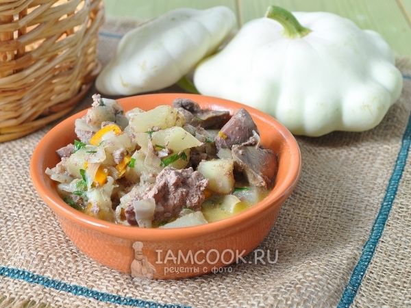 Фото куриной печени с патиссонами в мультиварке