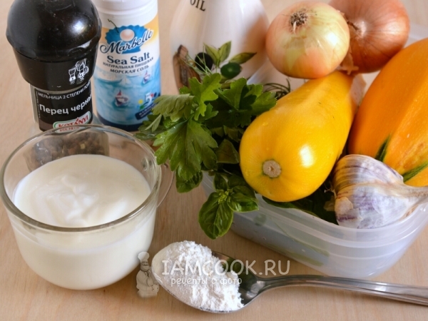 Ингредиенты для жареных цуккини с йогуртовым соусом