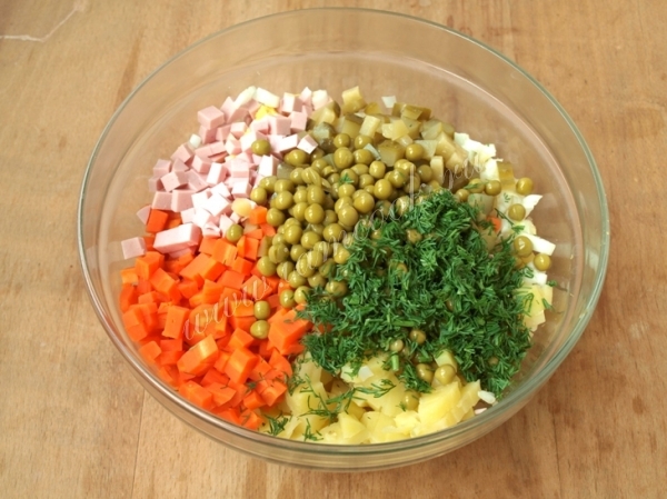 все ингредиенты салата оливье