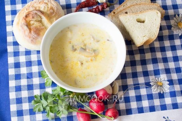 Готовый сырный суп с шампиньонами