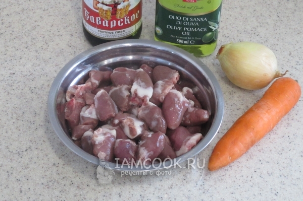Ингредиенты для куриных сердечек в пиве