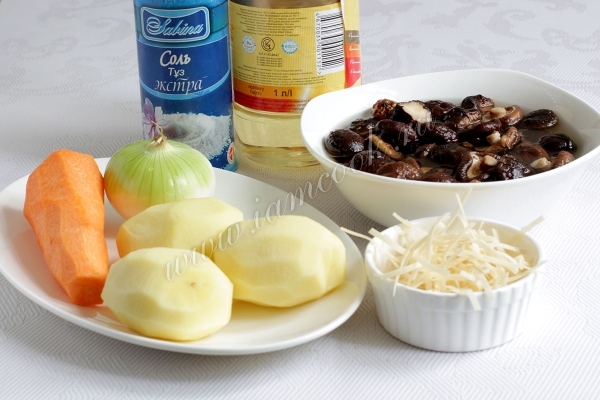 Ингредиенты для грибного супа из сушеных грибов