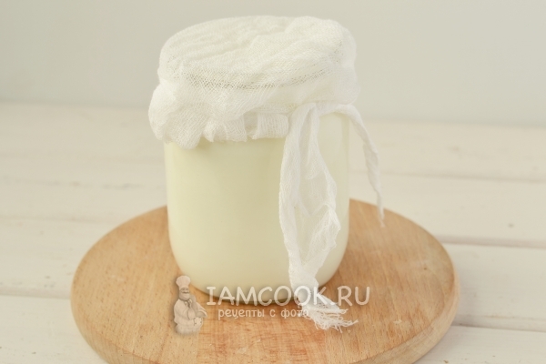 Накрыть банку с кефиром марлей