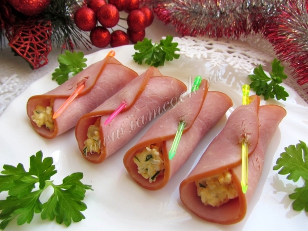 Рулетики из ветчины с начинкой