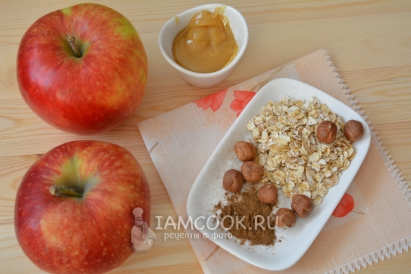 Ингредиенты для запеченных яблок с овсяными хлопьями и орехами