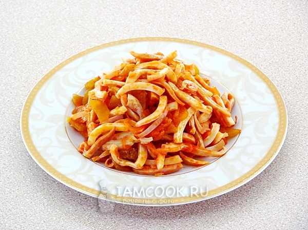 Рецепт кальмаров с икрой из солёных огурцов