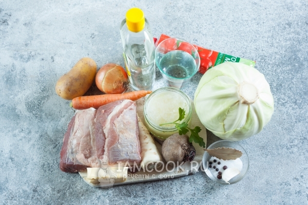 Ингредиенты для классического борща с мясом