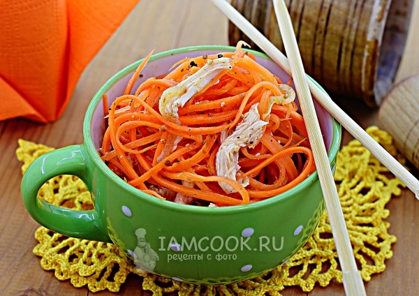 Фото салата с корейской морковью и копчёной курицей