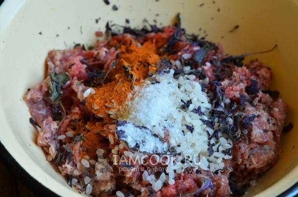 Всыпать специи и рис