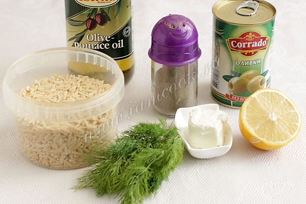 Ингредиенты для салата из пасты орзо