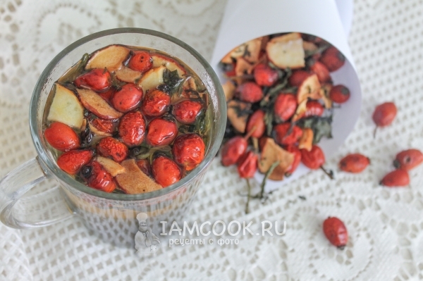 Рецепт сушеного чая с мятой, яблоком и шиповником