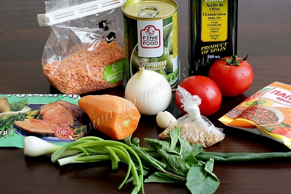 Ингредиенты постного супа из чечевицы