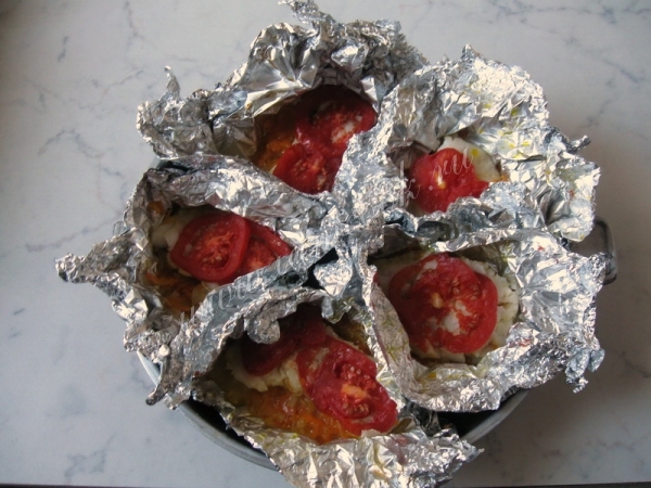 Треска запеченная с овощами в фольге