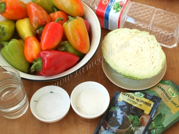 Ингредиенты для болгарского перца с капустой на зиму