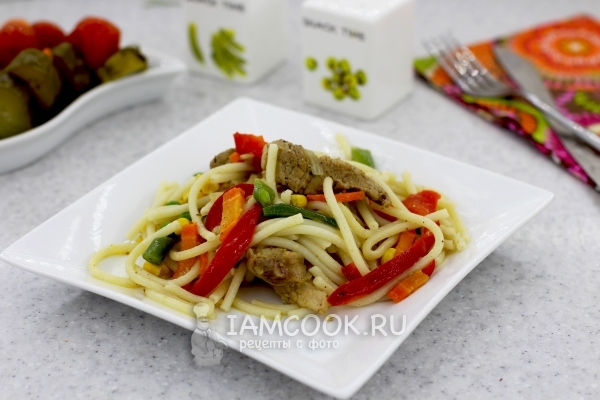 Рецепт макарон со свининой и овощами