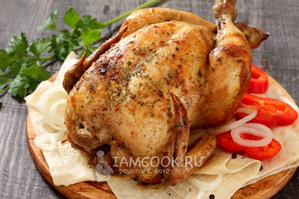 Фото курицы гриль в духовке на вертеле целиком