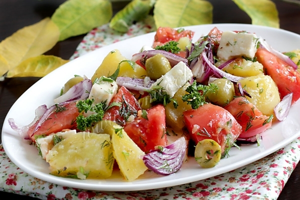 Рецепт теплого салата с картофелем