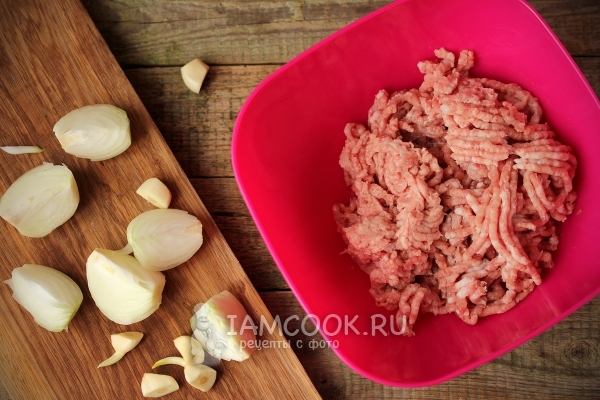 Мясной фарш и лук