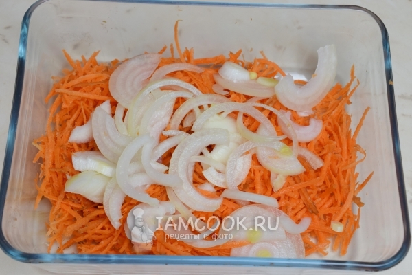 Выложили морковку и лук в контейнер