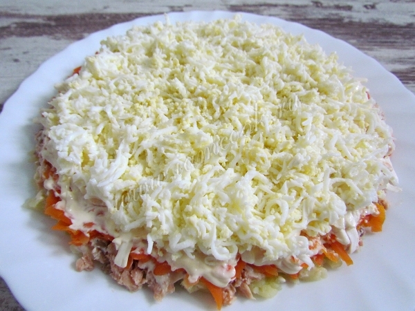 Слои салата Веточка Мимозы