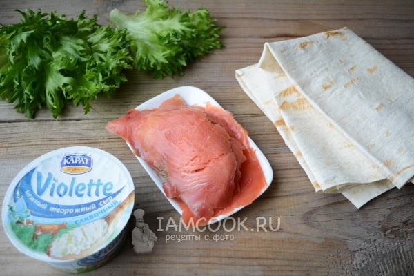 Ингредиенты для рулета из лаваша с форелью