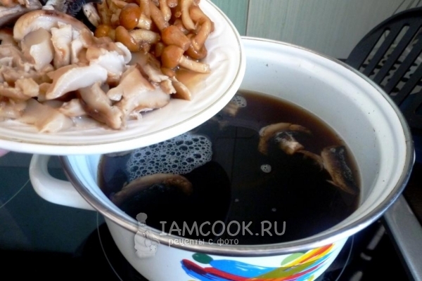 Положить в бульон грибы